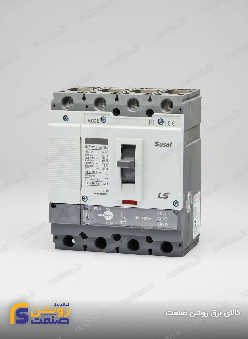 آمپر فریم 100 - 4 پل - VAC 380/415 - 50KA - 63A - تنظیم حرارتی: 0.8 الی 1